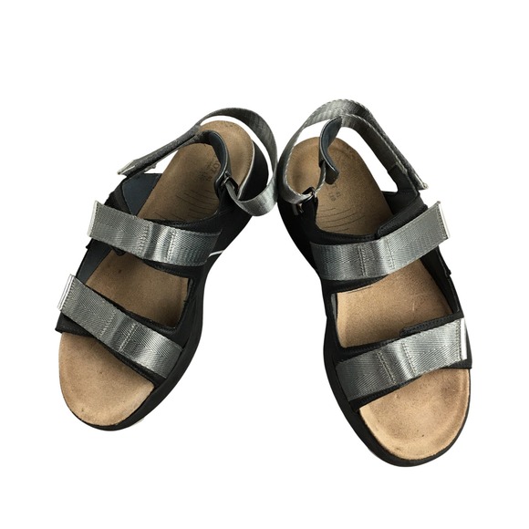 Naot Shoes - Naot Apollo Women 41 L10 Black Silver Metallic Leather Strappy Sport Sandals